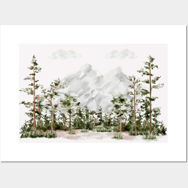 Watercolor Mountain and Forest Wall Art by the nature buff